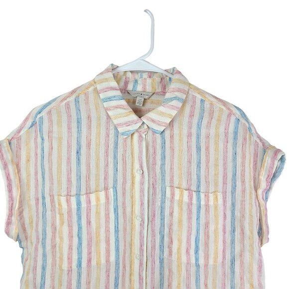 Lucky Brand Pastel Multicolor Stripe Summer Top Split Back Size Small - Picture 5 of 12